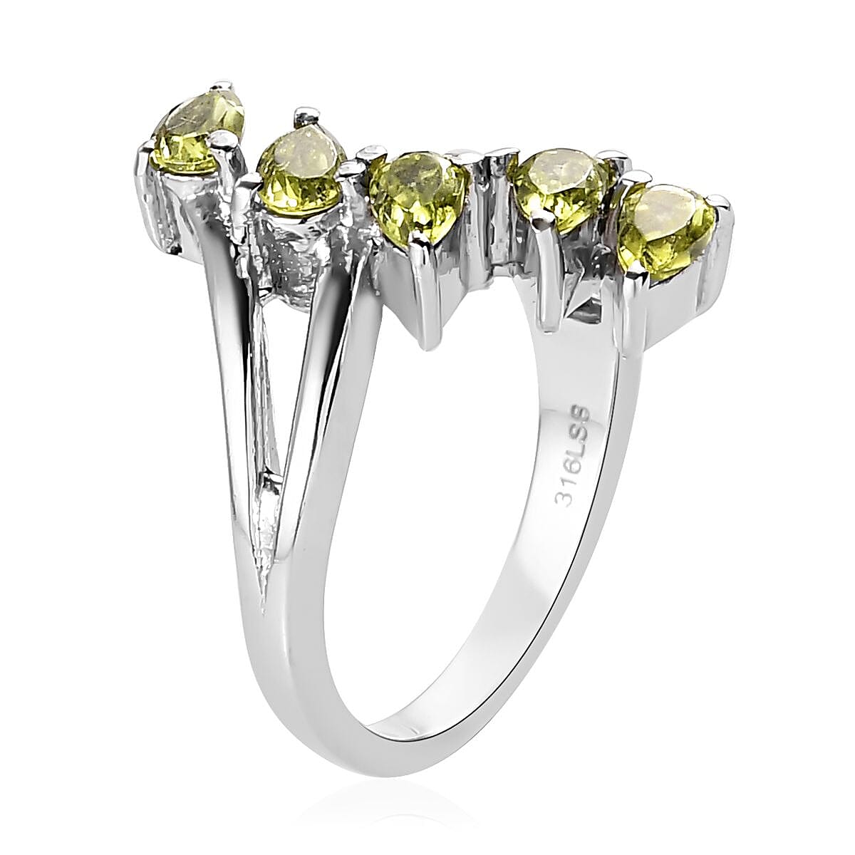 Peridot 5 Stone Ring in Stainless Steel (Size 7.0) 1.25 ctw | Tarnish-Free, Waterproof, Sweat Proof Jewelry image number 3