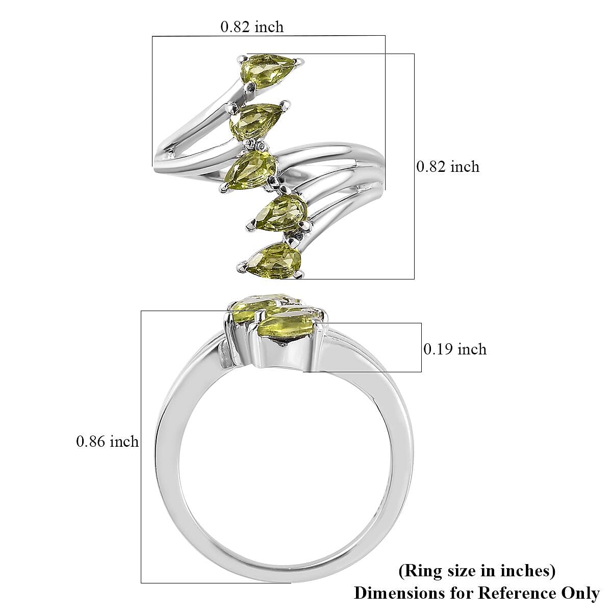 Peridot 5 Stone Ring in Stainless Steel (Size 7.0) 1.25 ctw | Tarnish-Free, Waterproof, Sweat Proof Jewelry image number 5