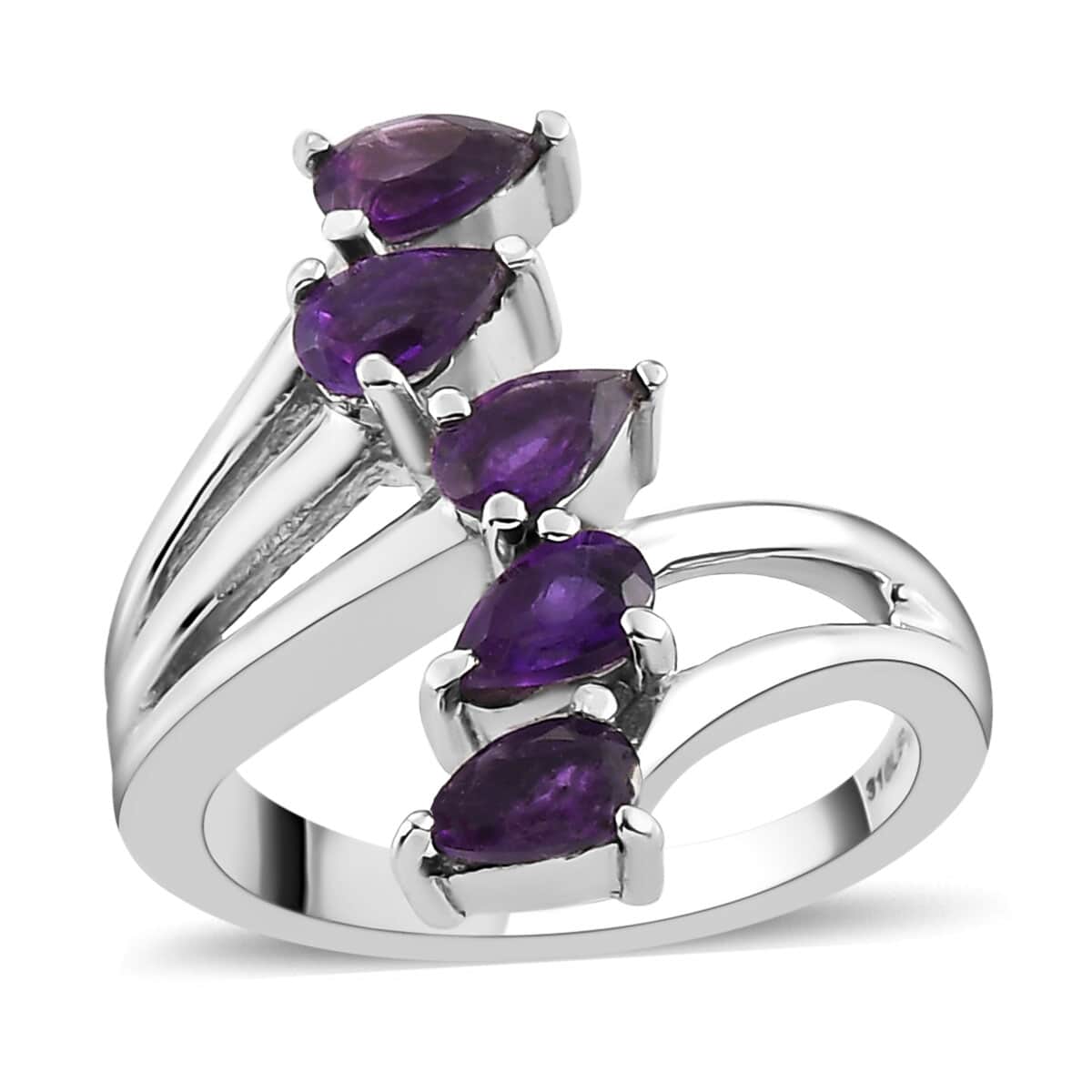 Amethyst 5 Stone Ring in Stainless Steel (Size 5.0) 1.00 ctw image number 0