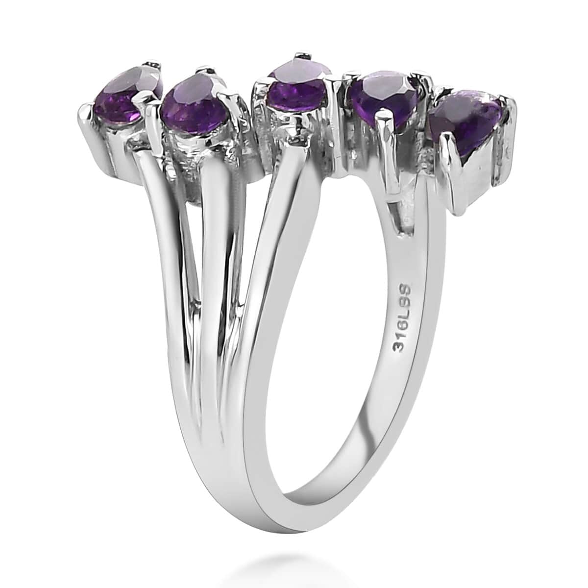 Amethyst 5 Stone Ring in Stainless Steel (Size 5.0) 1.00 ctw image number 3