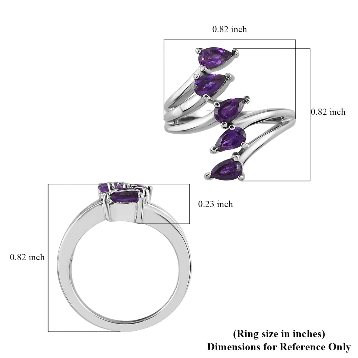 Amethyst 5 Stone Ring in Stainless Steel (Size 5.0) 1.00 ctw image number 5