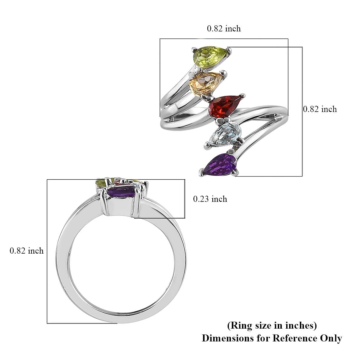 Multi Gemstone 5 Stone Ring Stainless Steel (Size 10.0) 1.25 ctw | Tarnish-Free, Waterproof, Sweat Proof Jewelry image number 5