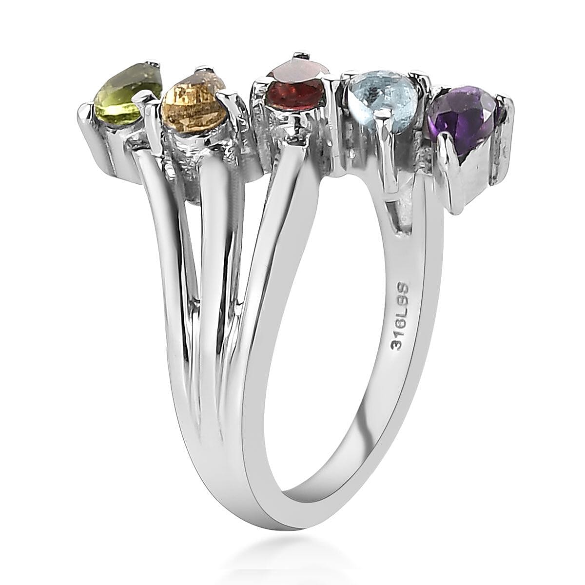 Multi Gemstone 5 Stone Ring Stainless Steel (Size 7.0) 1.25 ctw | Tarnish-Free, Waterproof, Sweat Proof Jewelry image number 3