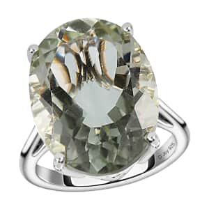 Montezuma Prasiolite 16.25 ctw Solitaire Ring in Platinum Over Sterling Silver, Cocktail Ring For Women (Size 10.0)