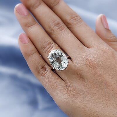 D'Joy Montezuma Prasiolite 16.25 ctw Solitaire Ring in Platinum Over Sterling Silver, Cocktail Ring For Women (Size 10.0)