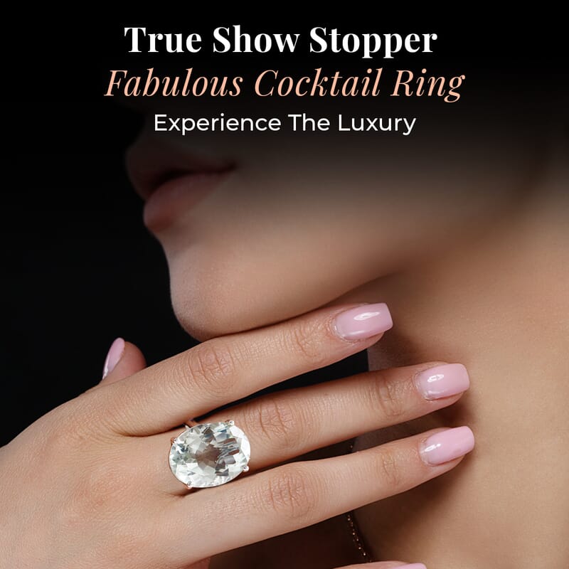 D'Joy Montezuma Prasiolite 16.25 ctw Solitaire Ring in Platinum Over Sterling Silver, Cocktail Ring For Women (Size 10.0)