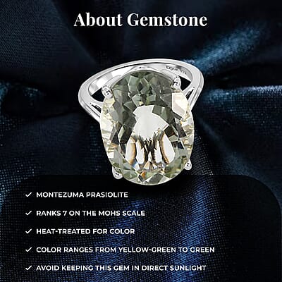 D'Joy Montezuma Prasiolite 16.25 ctw Solitaire Ring in Platinum Over Sterling Silver, Cocktail Ring For Women (Size 10.0)