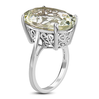 D'Joy Montezuma Prasiolite 16.25 ctw Solitaire Ring in Platinum Over Sterling Silver, Cocktail Ring For Women (Size 10.0)