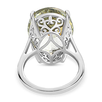 D'Joy Montezuma Prasiolite 16.25 ctw Solitaire Ring in Platinum Over Sterling Silver, Cocktail Ring For Women (Size 10.0)