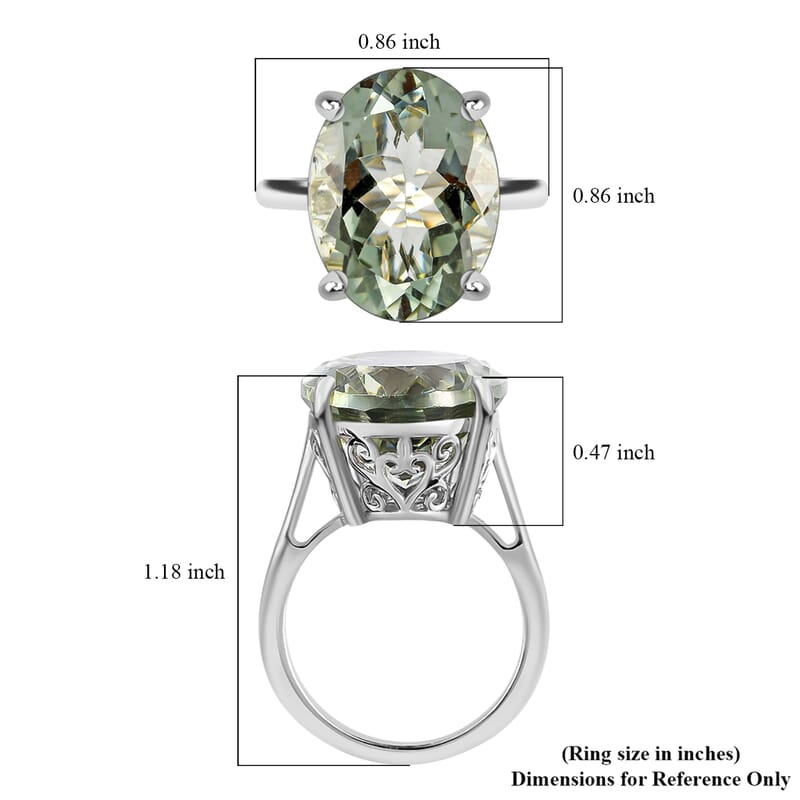 D'Joy Montezuma Prasiolite 16.25 ctw Solitaire Ring in Platinum Over Sterling Silver, Cocktail Ring For Women (Size 10.0)