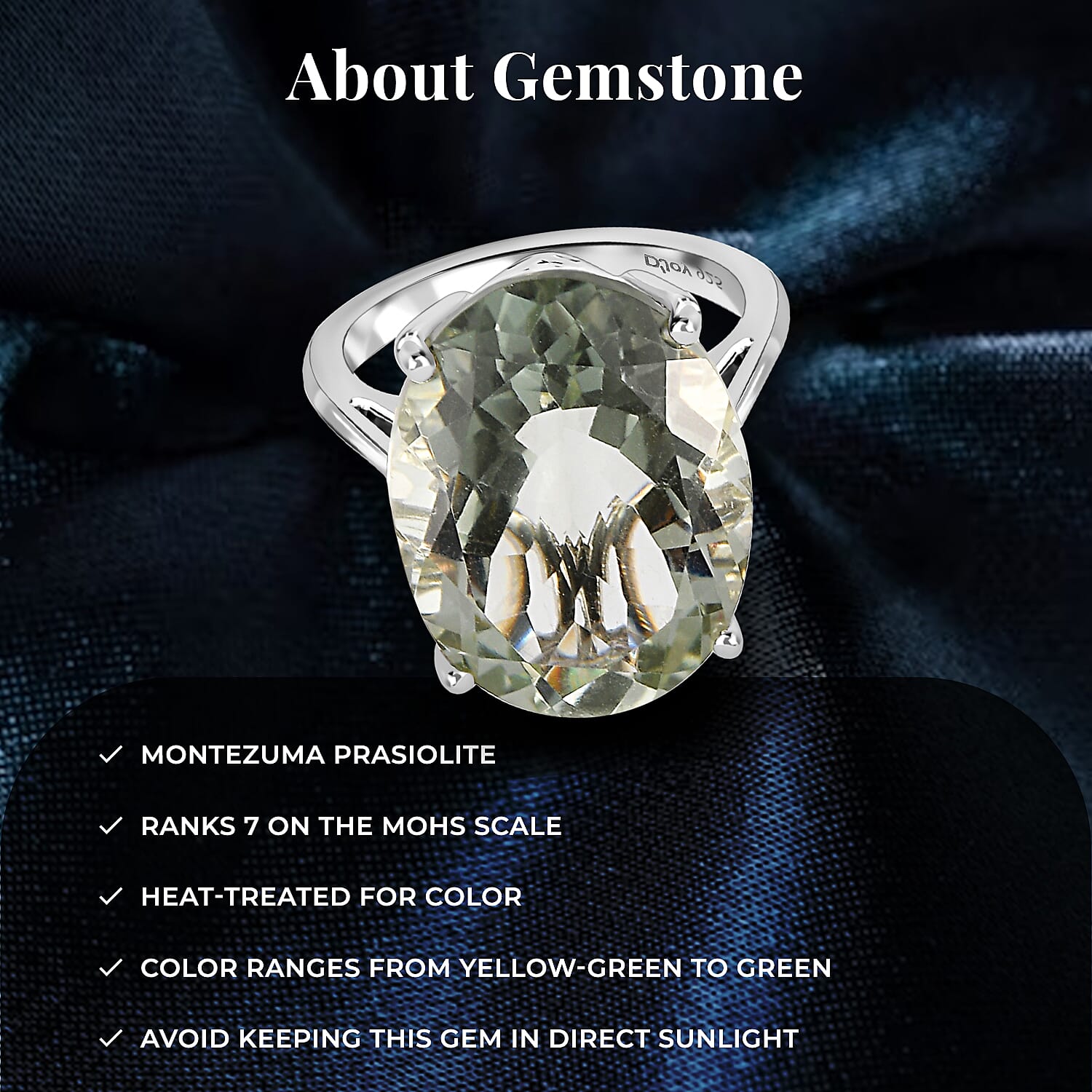 Montezuma Prasiolite 16.25 ctw Solitaire Ring in Platinum Over Sterling Silver, Cocktail Ring For Women (Size 7.0)