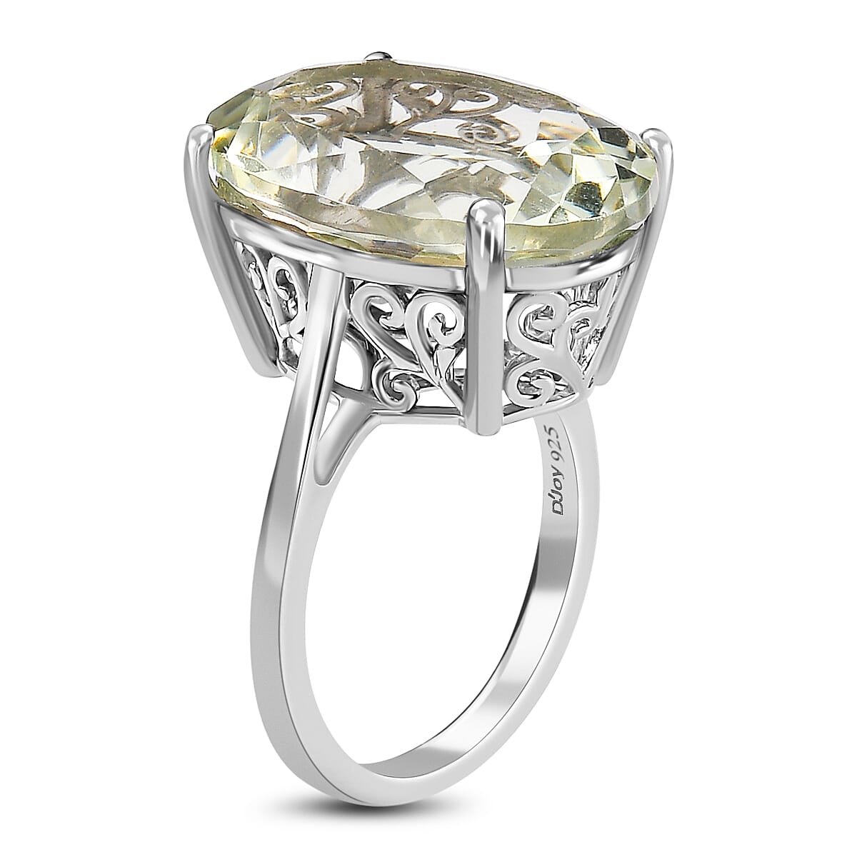 Montezuma Prasiolite 16.25 ctw Solitaire Ring in Platinum Over Sterling Silver, Cocktail Ring For Women (Size 7.0)
