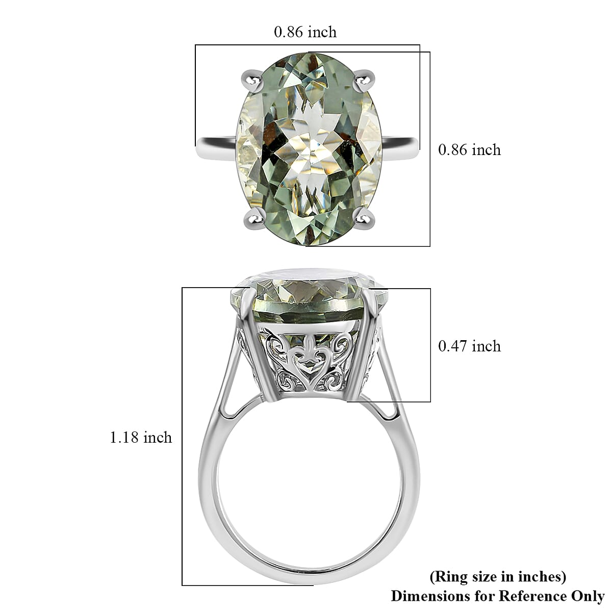 Montezuma Prasiolite 16.25 ctw Solitaire Ring in Platinum Over Sterling Silver, Cocktail Ring For Women (Size 7.0)