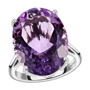 Rose De France Amethyst Ring in Platinum Over Sterling Silver, Silver Solitaire Ring, Wedding Rings (Size 7.0) 15.75 ctw