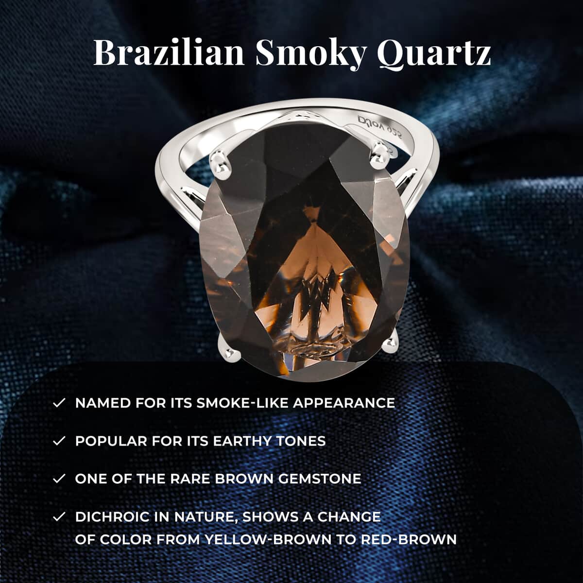 Brazilian Smoky Quartz Ring in Platinum Over Sterling Silver, Silver Solitaire Ring, Wedding Rings 14.75 ctw (Size 10.0) image number 4