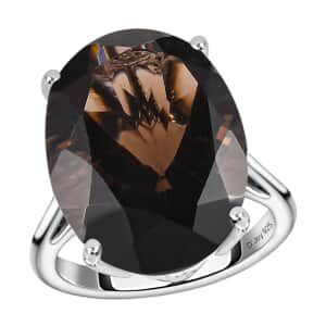 Brazilian Smoky Quartz Ring in Platinum Over Sterling Silver, Silver Solitaire Ring, Wedding Rings 14.75 ctw (Size 5)