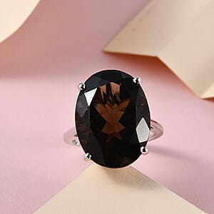 D'Joy Brazilian Smoky Quartz 16.25 ctw Solitaire Ring in Platinum Over Sterling Silver (Size 5.0)