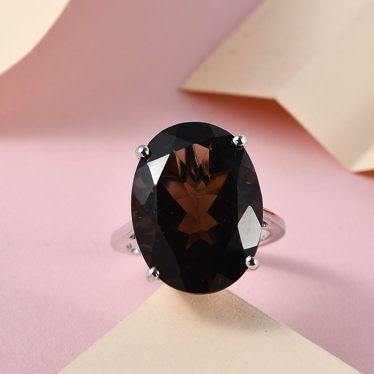 D'Joy Brazilian Smoky Quartz 16.25 ctw Solitaire Ring in Platinum Over Sterling Silver (Size 7.0) image number 1