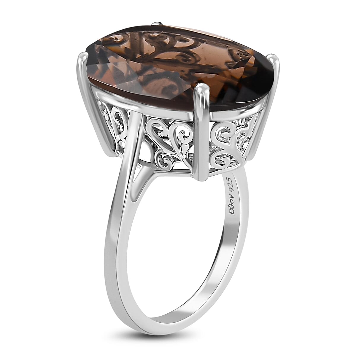 Brazilian Smoky Quartz 16.25 ctw Solitaire Ring in Platinum Over Sterling Silver (Size 8.0) image number 5