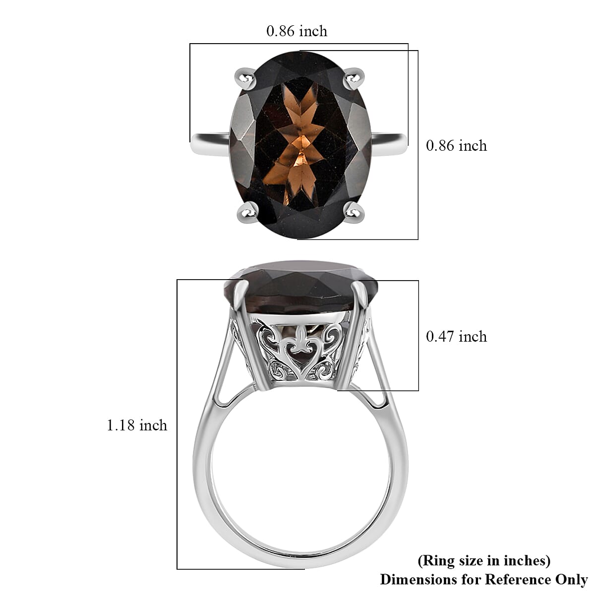 Brazilian Smoky Quartz 16.25 ctw Solitaire Ring in Platinum Over Sterling Silver (Size 8.0) image number 7