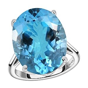 D'Joy Sky Blue Topaz 13.85 ctw Solitaire Ring in Platinum Over Sterling Silver (Size 10.0)