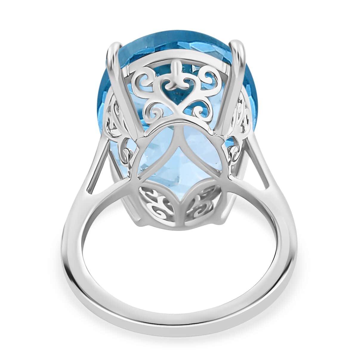 Sky Blue Topaz Solitaire Ring in Platinum Over Sterling Silver (Size 10.0) 13.85 ctw image number 6
