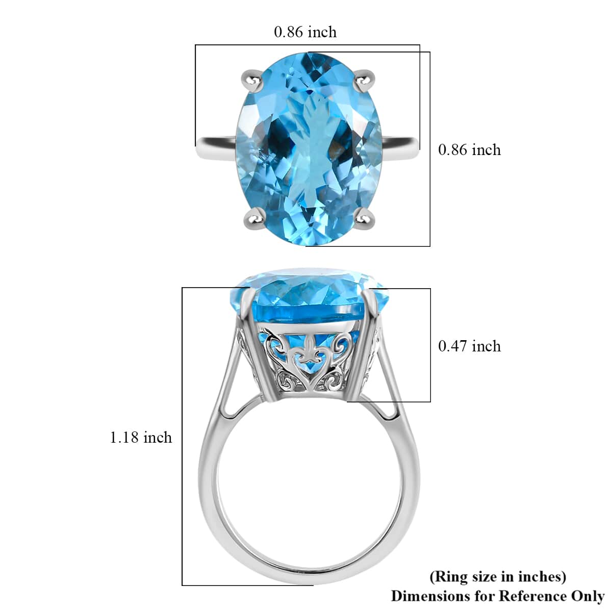 Sky Blue Topaz Solitaire Ring in Platinum Over Sterling Silver (Size 10.0) 13.85 ctw image number 7