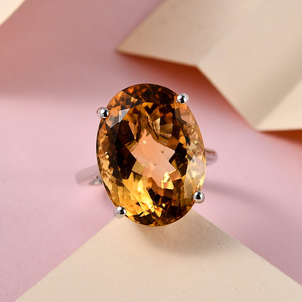 D'Joy Brazilian Citrine Solitaire Ring in Platinum Over Sterling Silver,Cocktail Ring For Women 15.00 ctw image number 1