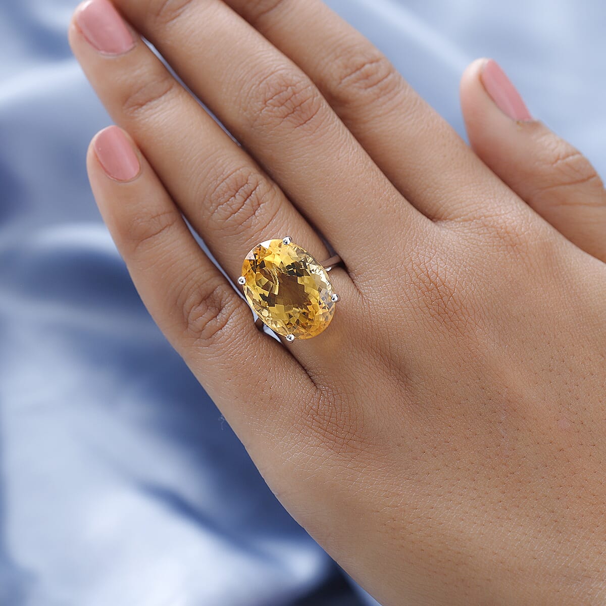 D'Joy Brazilian Citrine Solitaire Ring in Platinum Over Sterling Silver,Cocktail Ring For Women 15.00 ctw image number 2