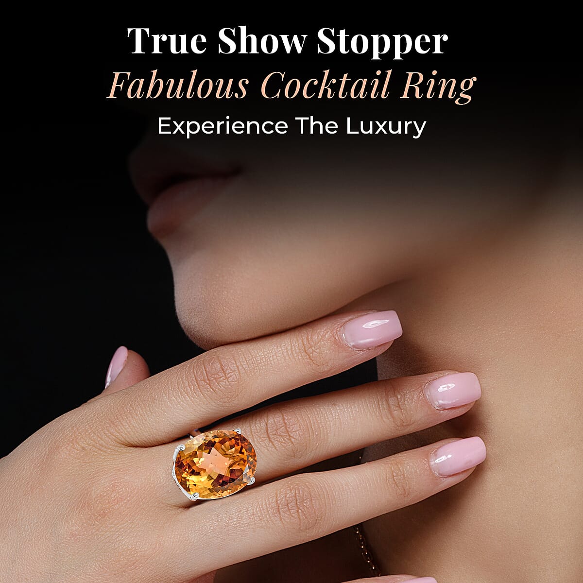 D'Joy Brazilian Citrine Solitaire Ring in Platinum Over Sterling Silver,Cocktail Ring For Women 15.00 ctw image number 3