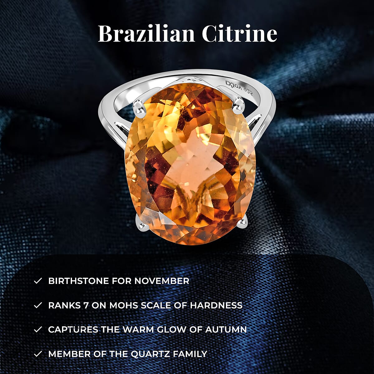 D'Joy Brazilian Citrine Solitaire Ring in Platinum Over Sterling Silver,Cocktail Ring For Women 15.00 ctw image number 4