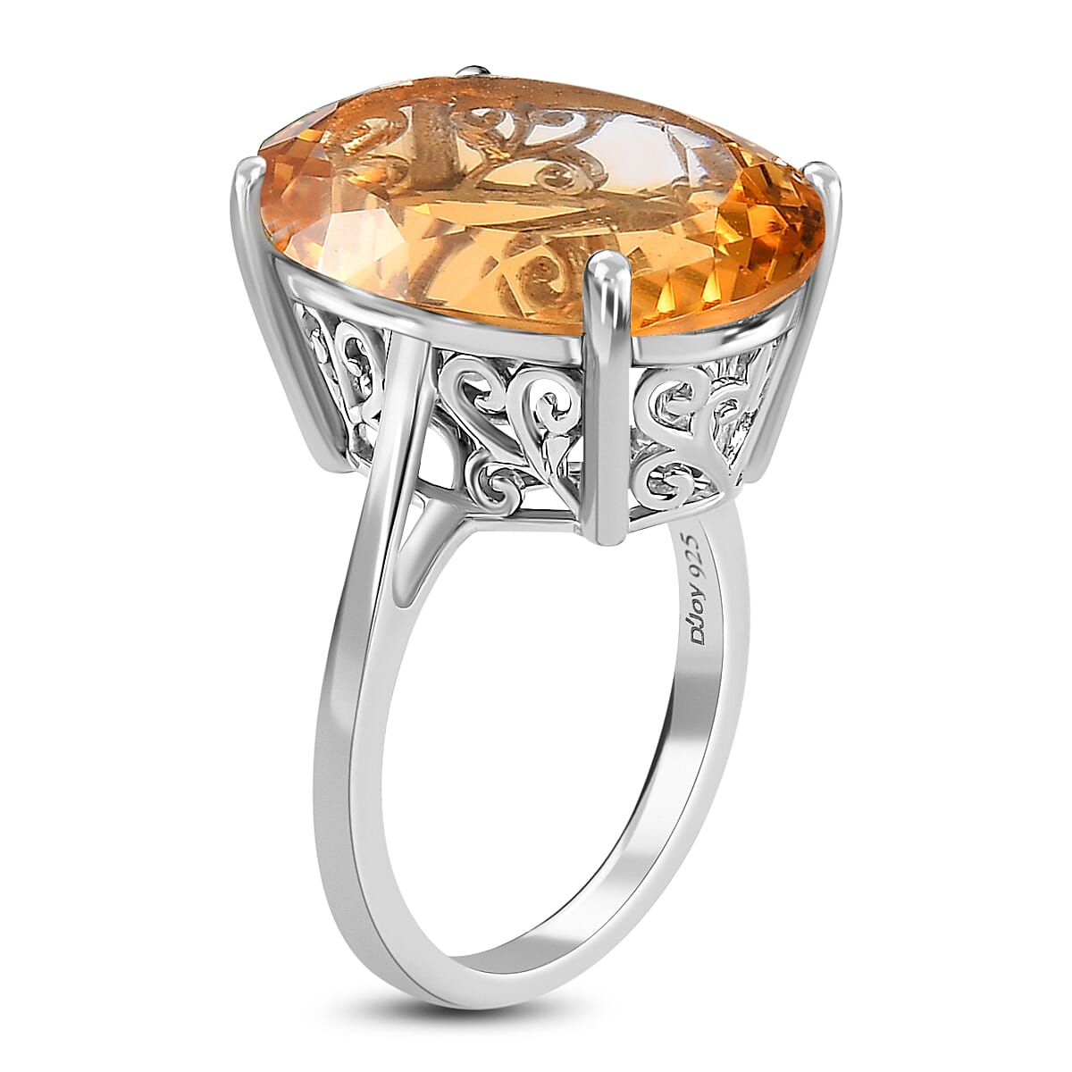 D'Joy Brazilian Citrine Solitaire Ring in Platinum Over Sterling Silver,Cocktail Ring For Women 15.00 ctw image number 5