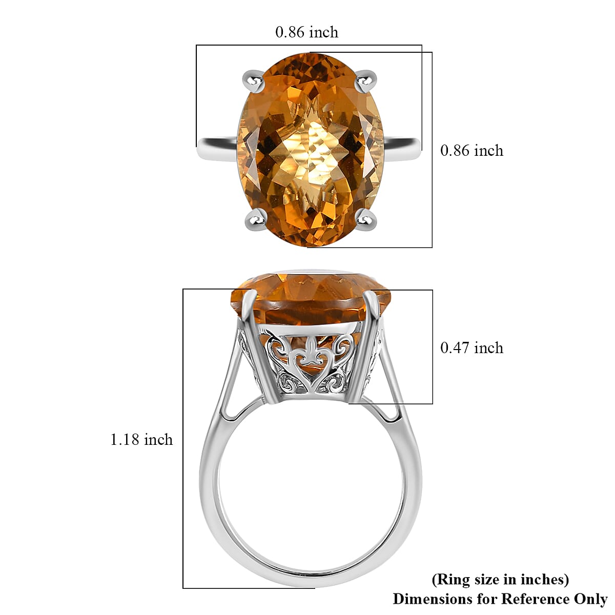 D'Joy Brazilian Citrine Solitaire Ring in Platinum Over Sterling Silver,Cocktail Ring For Women 15.00 ctw image number 7