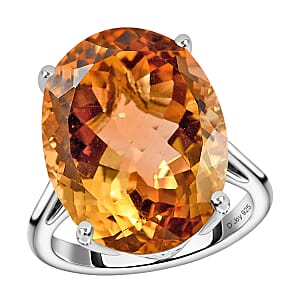 Brazilian Citrine Solitaire Ring in Platinum Over Sterling Silver,Cocktail Ring For Women 15.00 ctw (Size 9)