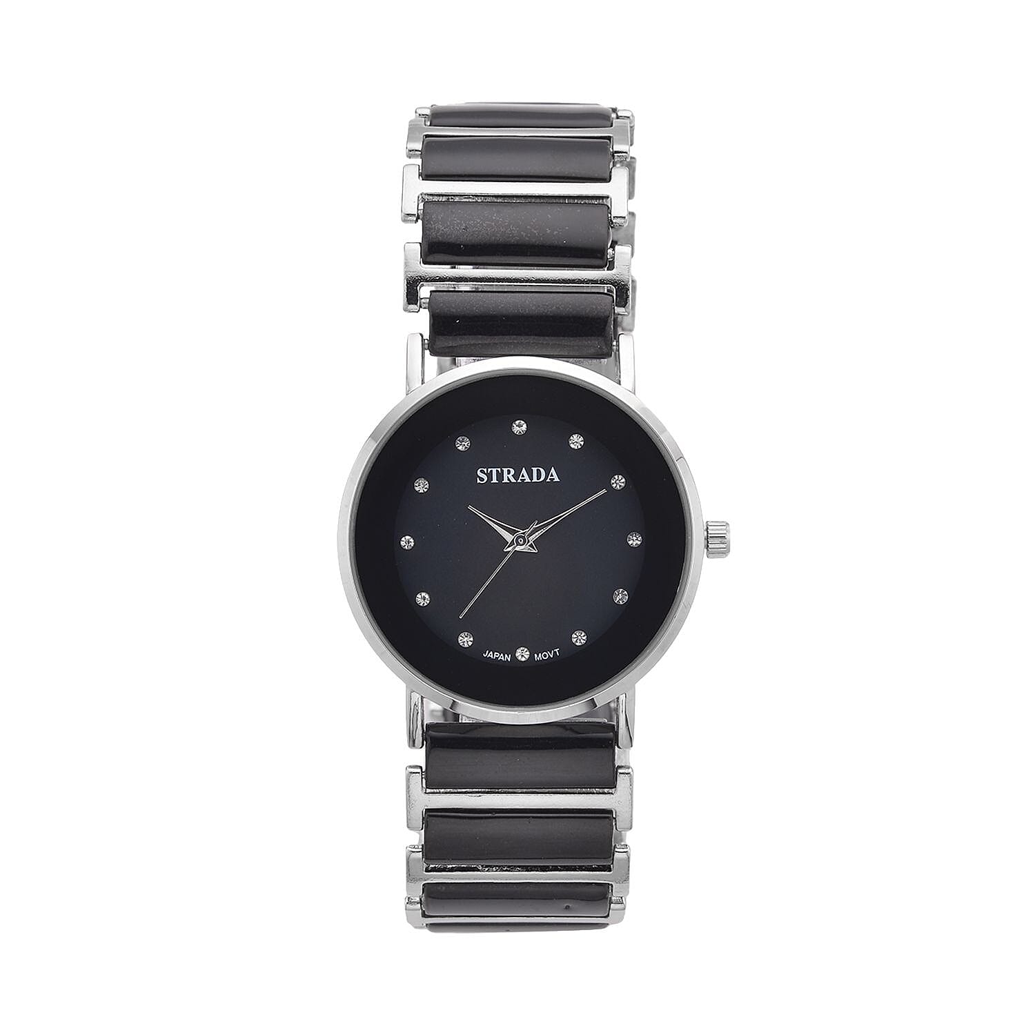 Strada Austrian Crystal Japanese Movement Watch with Black Color Ceramic Strap (35.5mm) (6.0-7.0Inches)