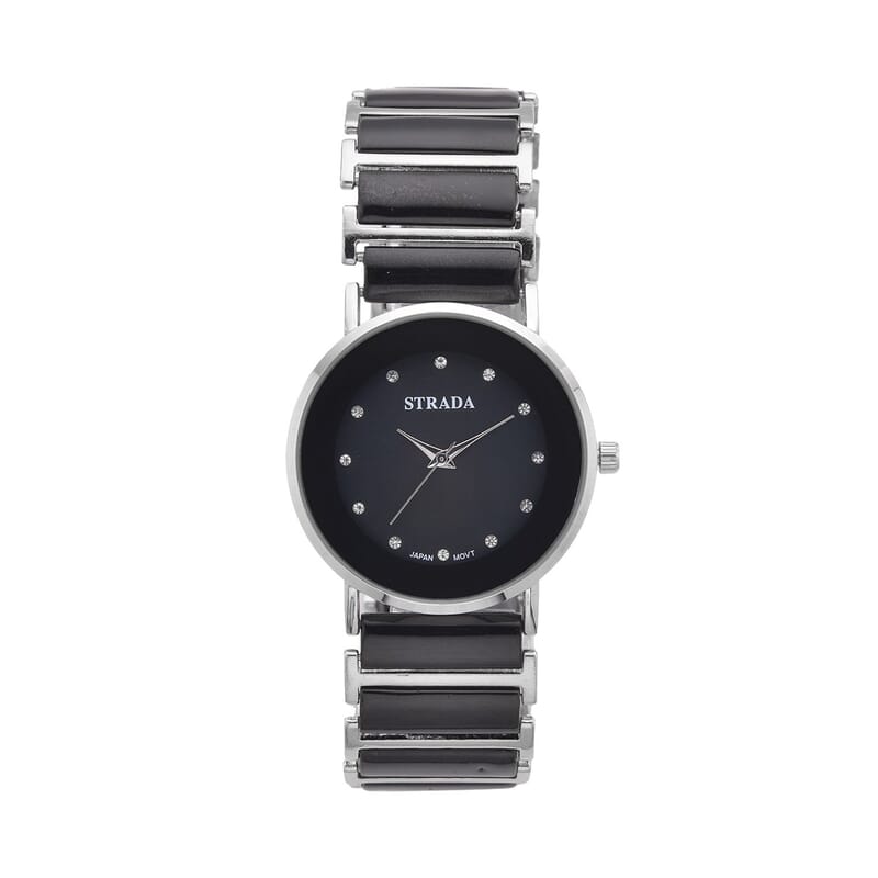 Strada Austrian Crystal Japanese Movement Watch with Black Color Ceramic Strap (35.5mm) (6.0-7.0Inches)
