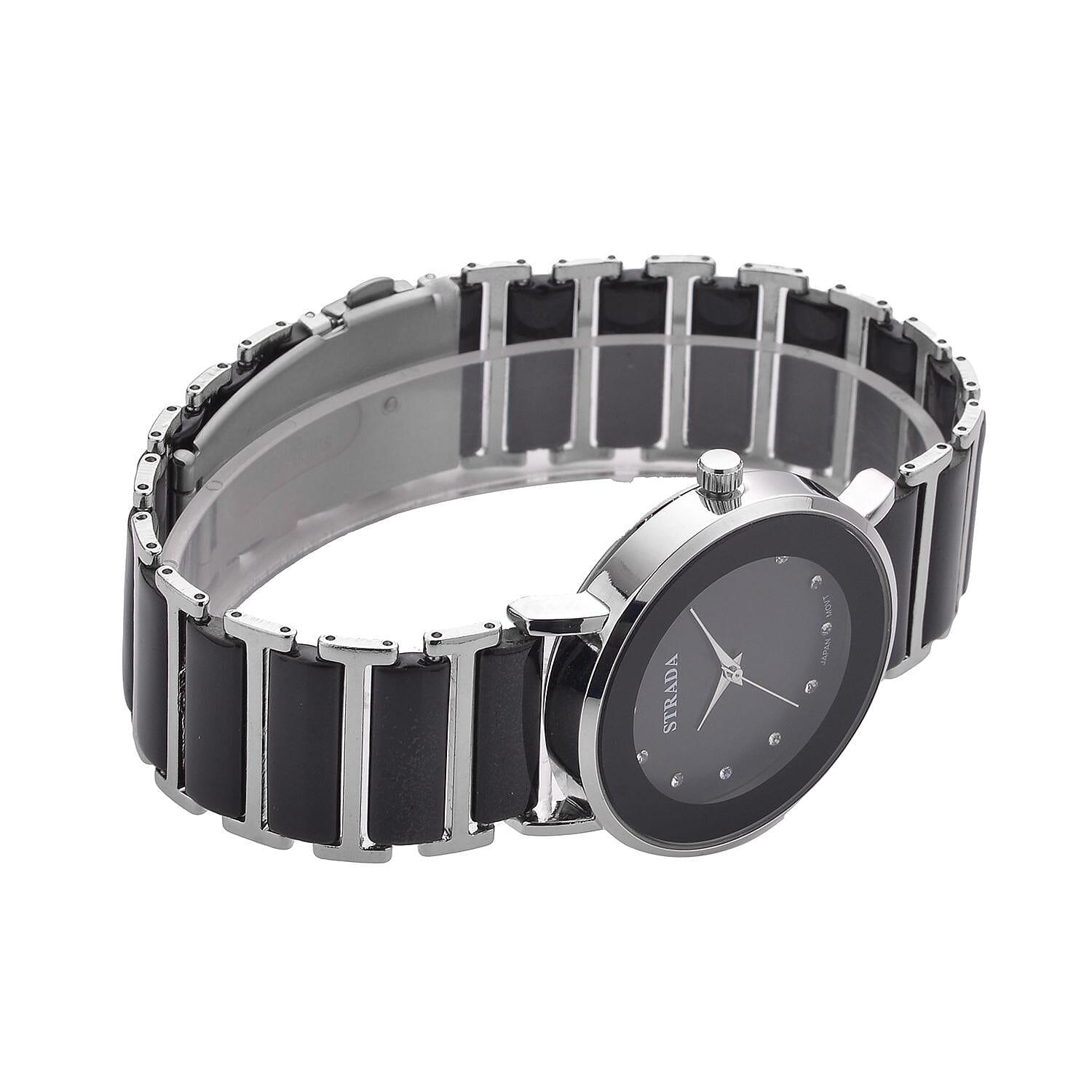 Strada Austrian Crystal Japanese Movement Watch with Black Color Ceramic Strap (35.5mm) (6.0-7.0Inches)
