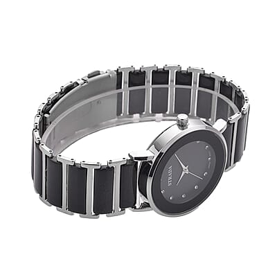 Strada Austrian Crystal Japanese Movement Watch with Black Color Ceramic Strap (35.5mm) (6.0-7.0Inches)