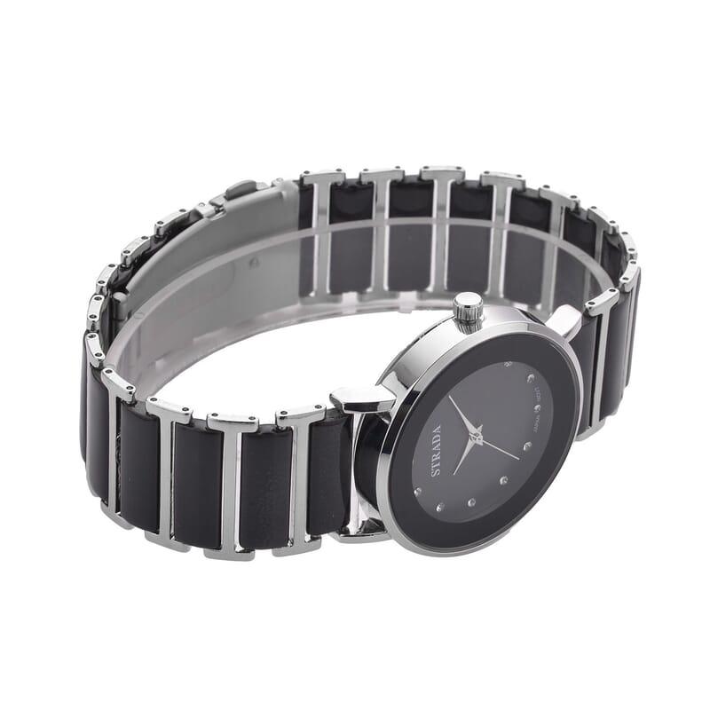 Strada Austrian Crystal Japanese Movement Watch with Black Color Ceramic Strap (35.5mm) (6.0-7.0Inches)