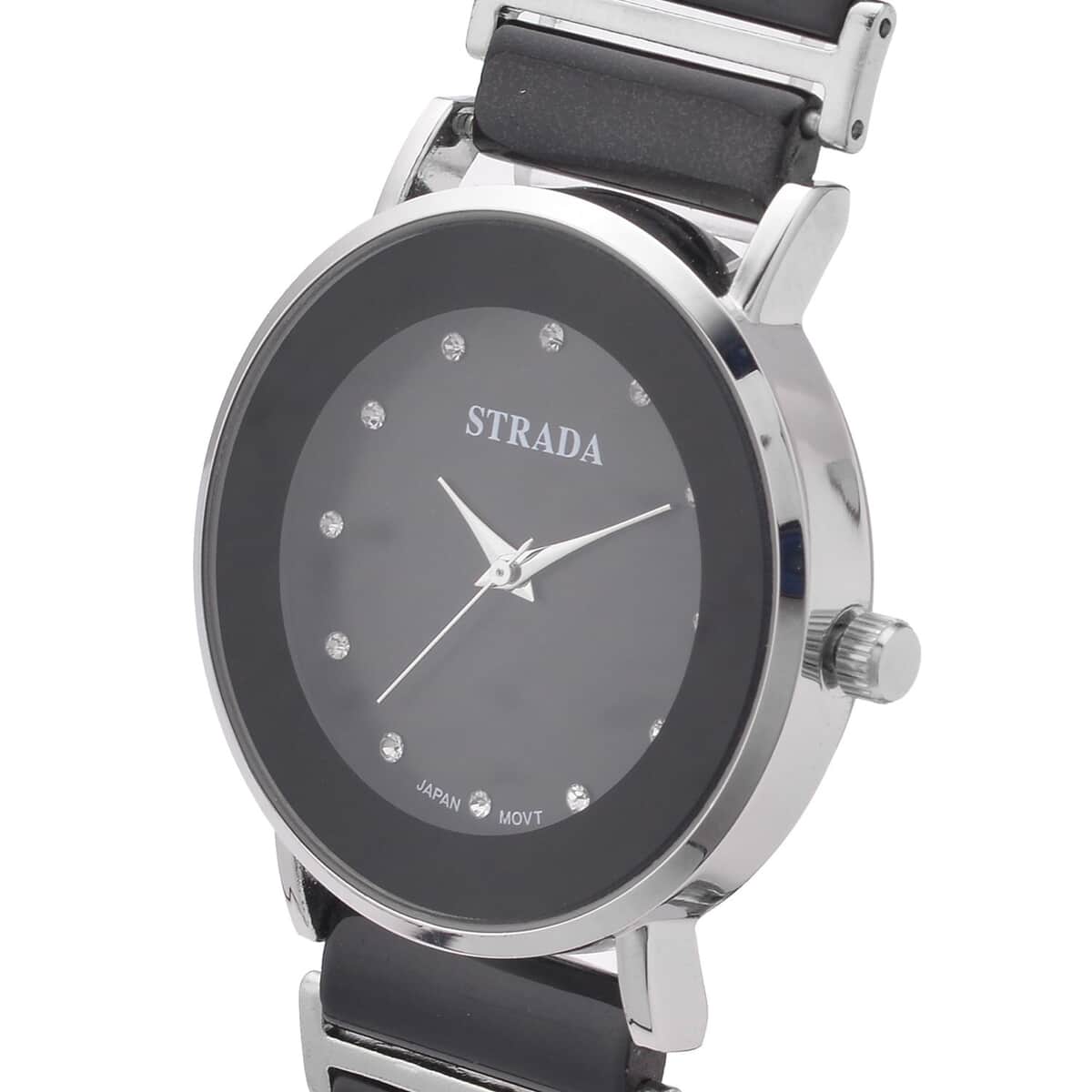 Strada Austrian Crystal Japanese Movement Watch with Black Color Ceramic Strap (35.5mm) (6.0-7.0Inches) image number 4