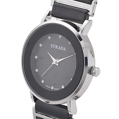 Strada Austrian Crystal Japanese Movement Watch with Black Color Ceramic Strap (35.5mm) (6.0-7.0Inches)