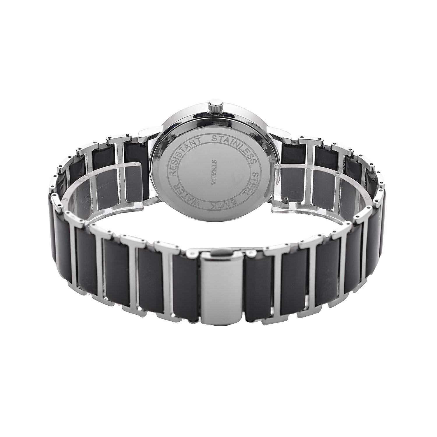 Strada Austrian Crystal Japanese Movement Watch with Black Color Ceramic Strap (35.5mm) (6.0-7.0Inches)