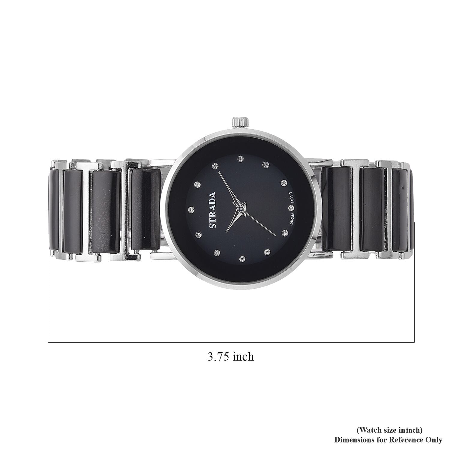 Strada Austrian Crystal Japanese Movement Watch with Black Color Ceramic Strap (35.5mm) (6.0-7.0Inches)