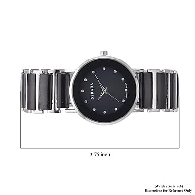 Strada Austrian Crystal Japanese Movement Watch with Black Color Ceramic Strap (35.5mm) (6.0-7.0Inches)