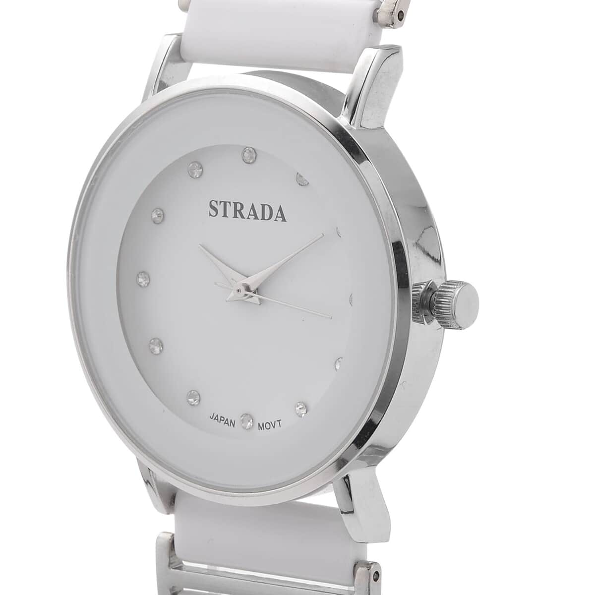 Strada Austrian Crystal Japanese Movement Watch with White Color Ceramic Strap (35.5mm) (6.0-7.0Inches) image number 3