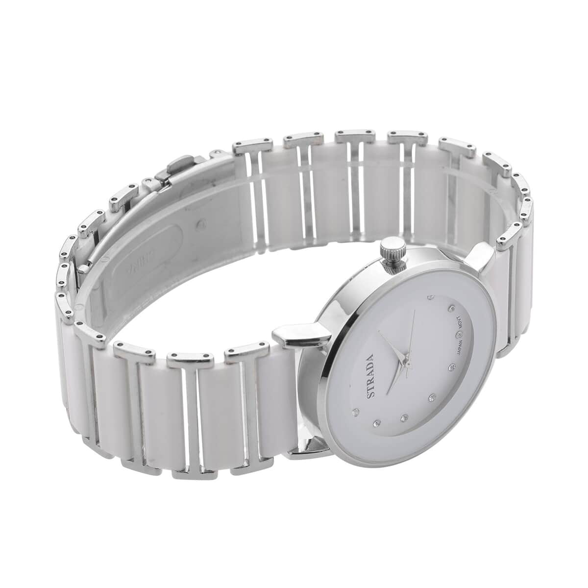Strada Austrian Crystal Japanese Movement Watch with White Color Ceramic Strap (35.5mm) (6.0-7.0Inches) image number 4