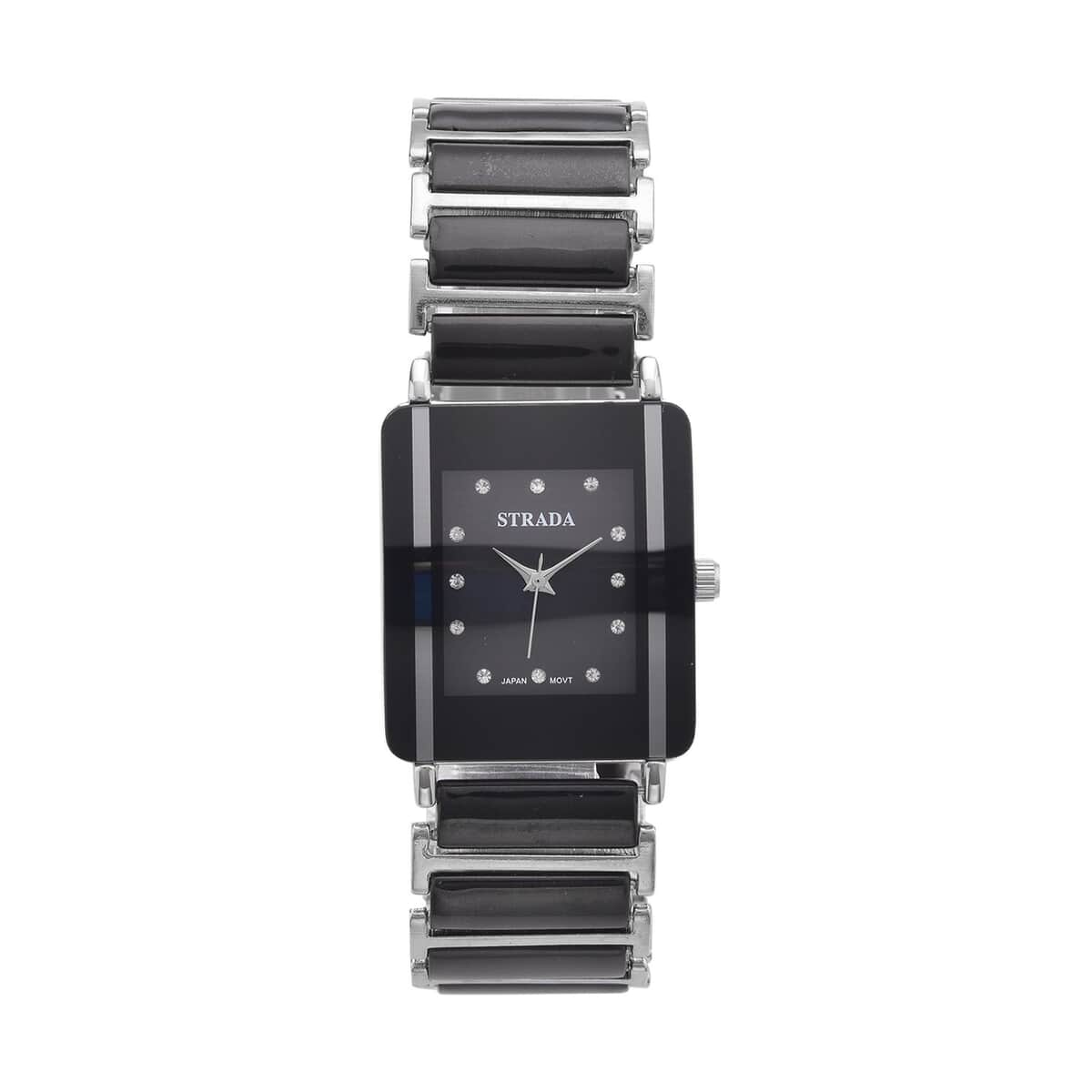 Strada Austrian Crystal Japanese Movement Square Shaped Dial Watch with Black Color Ceramic Strap (33x28mm) (6.0-7.0Inches) image number 0