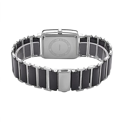 Strada Austrian Crystal Japanese Movement Square Shaped Dial Watch with Black Color Ceramic Strap (33x28mm) (6.0-7.0Inches)