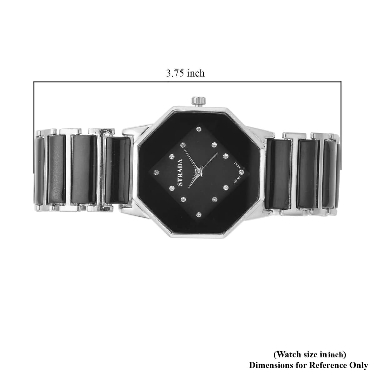 Strada Austrian Crystal Japanese Movement Octagonal Shaped Dial Watch with Black Color Ceramic Strap (35.6mm) (6.0-7.0Inches) image number 6
