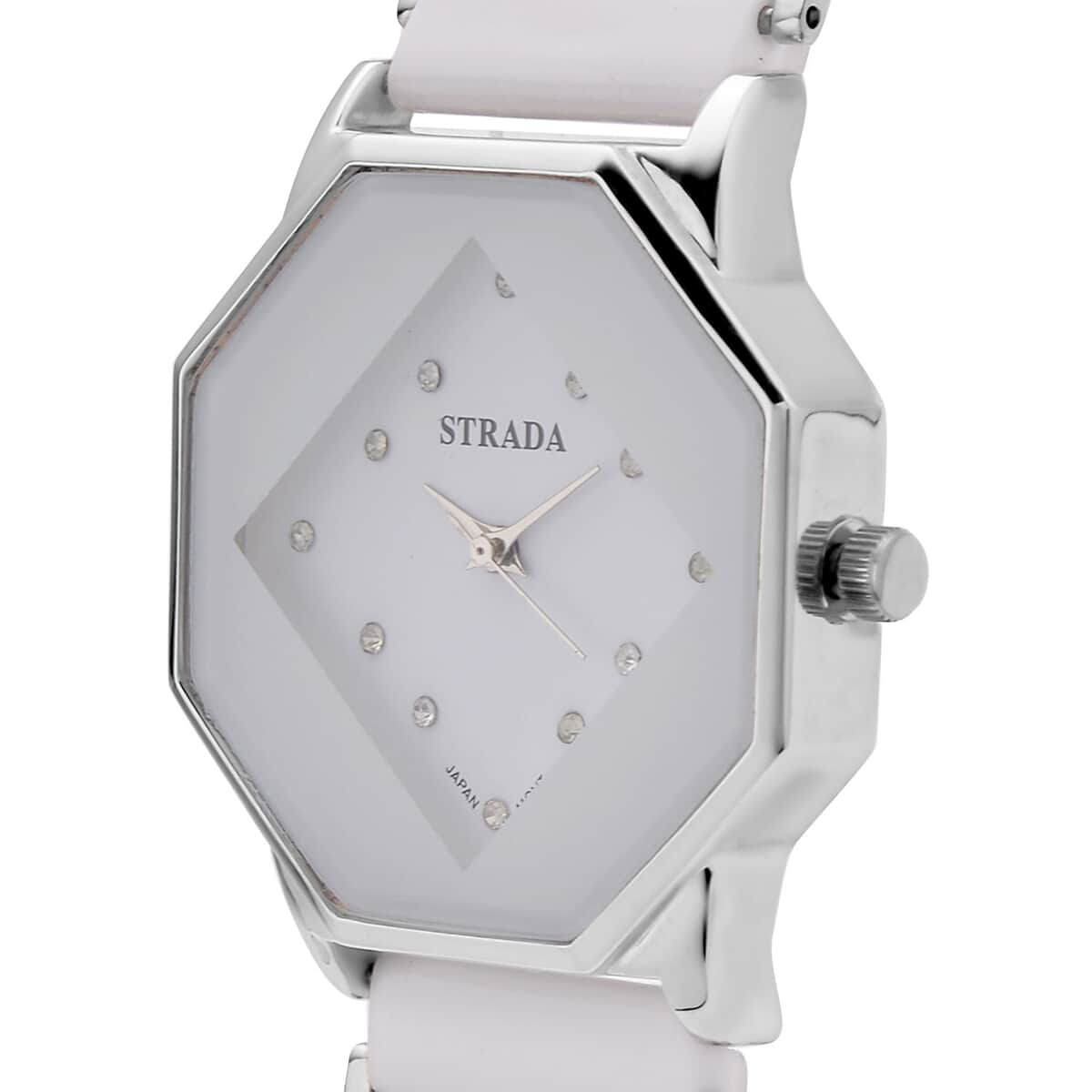 Strada Austrian Crystal Japanese Movement Octagonal Shaped Dial Watch with White Color Ceramic Strap (35.6mm) (6.0-7.0Inches) image number 3